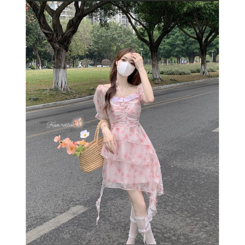 VIDEO ẢNH THẬT🖤Đầm tiểu thư ulzzang xếp li nhiều tầng dạo phố xinh xắn|Đầm công chúa xoè nhún bèo hoa nhí vintage retro