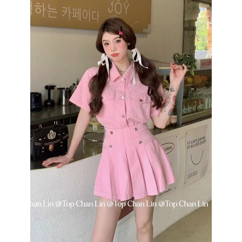 Set Đồ Nữ Áo Sơ Mi Nữ Ngắn Tay, Chân Váy Chữ A Xếp Ly Ngắn Cạp Cao Kiểu Hàn Quốc Bộ Đồ Nữ Đi Chơi Mùa Hè SD336