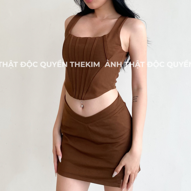 Áo croptop 2 dây áo kiểu corset khóa lưng The Kim , áo 2 dây bản to cổ vuông A157