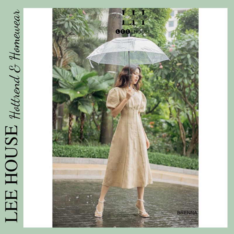 Váy tay bồng, đầm thiết kế tay bồng maxi viền sọc hai lớp LEE HOUSE V1071 ( kèm ảnh thật )