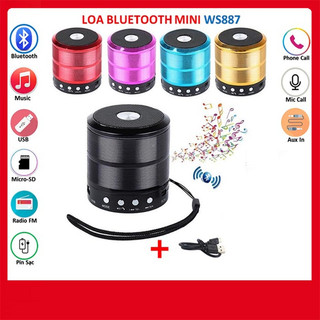 Loa bluetooth nghe nhạc mini ws 887 giá rẻ, kiểu dáng mini, tích hợp micro đàm thoại, hỗ trợ nhiều cổng, có dây treo