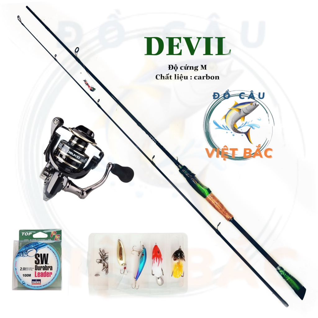 Bộ cần câu lure Devil Việt Bắc máy đứng Deukio AC bộ cần lure máy ngang máy đứng cao cấp chính hãng