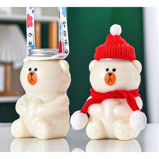 Chai nước gấu BNN6 kèm khăn mũ bình cute dễ thương 500ml