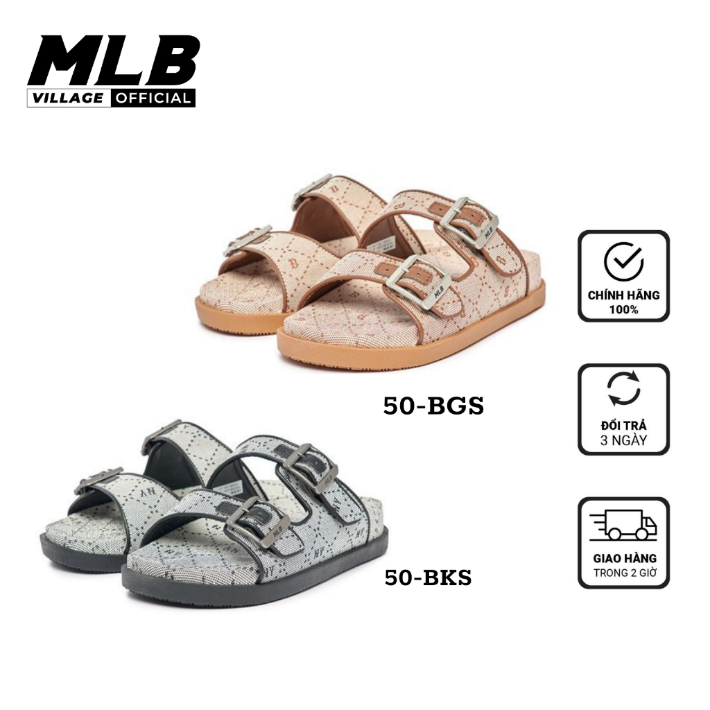 Dép Xăng Đan MLB chính hãng - Dép MLB Double Slide Jacquard Diamond Monogram