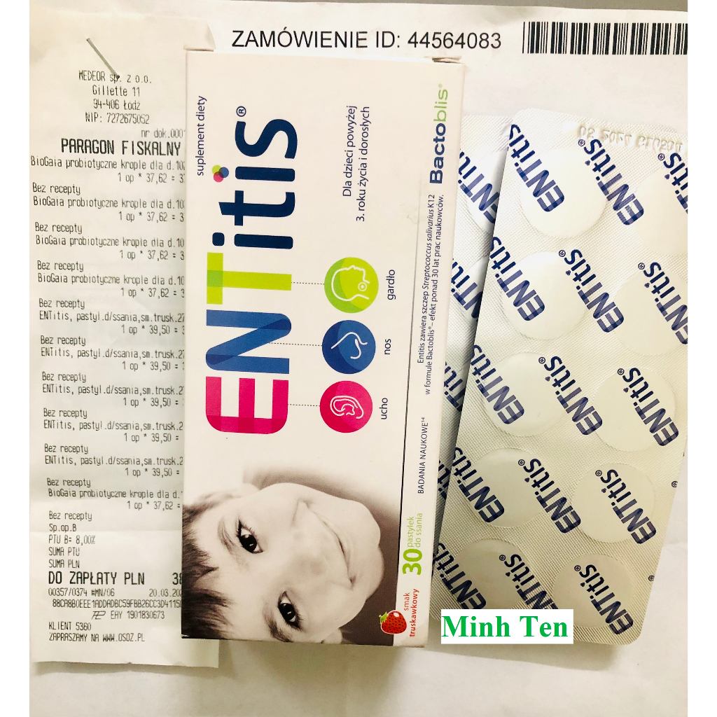 Men vi sinh tai mũi họng K12 Entitis 30 viên ngậm hương dâu