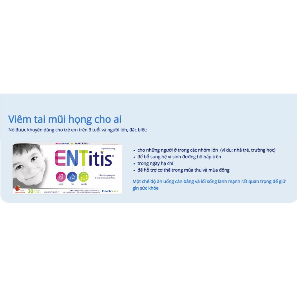 Men vi sinh tai mũi họng K12 Entitis 30 viên ngậm hương dâu