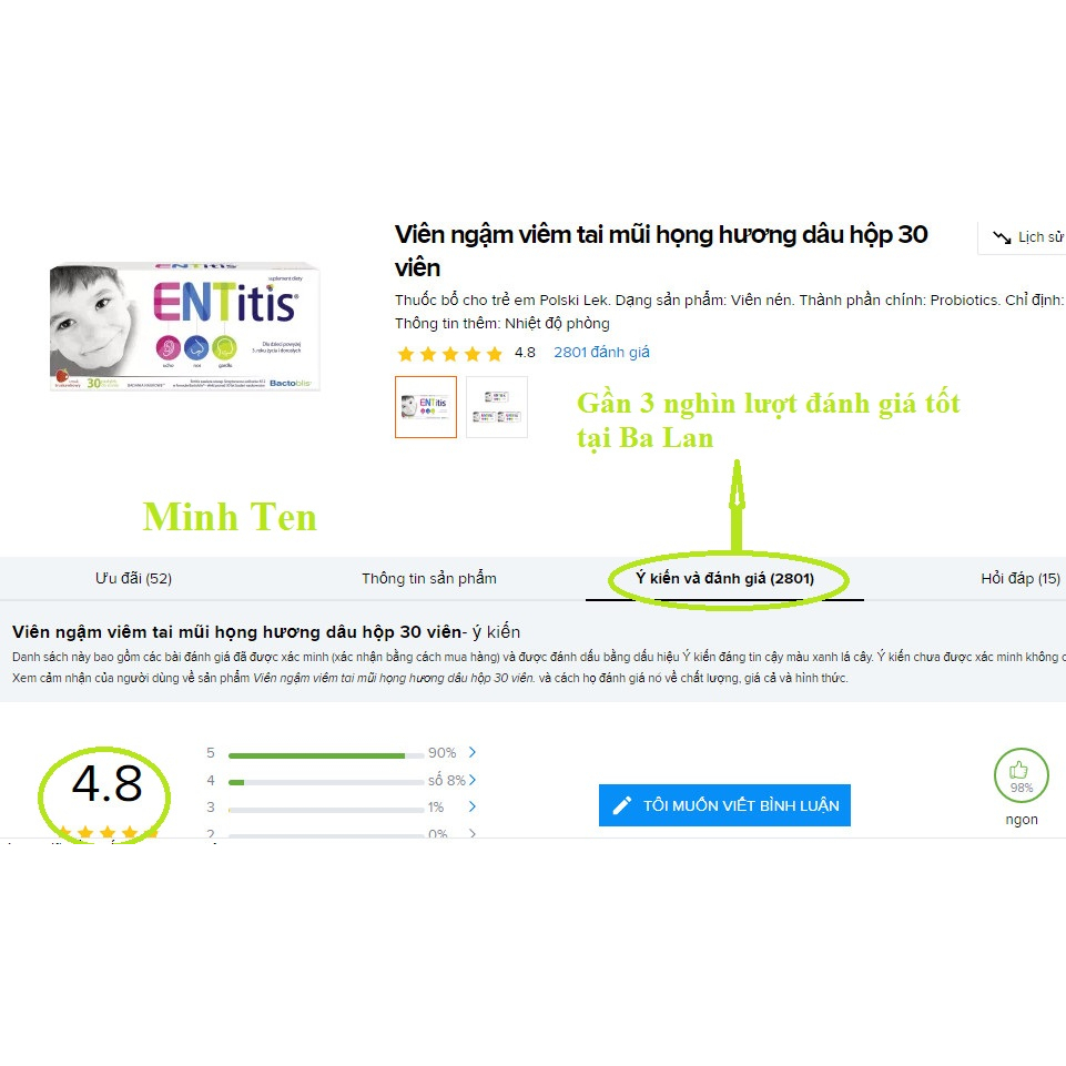 Men vi sinh tai mũi họng K12 Entitis 30 viên ngậm hương dâu