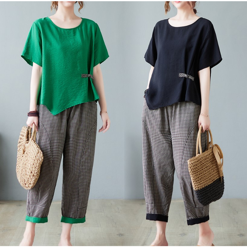 A463 Bộ đồ bigsize freesize áo ngắn tay màu sắc nổi bật mẫu áo lệch sang trọng