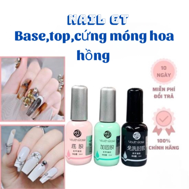 Base , Top , Cứng móng hoa hồng 15ml có logo dập nắp