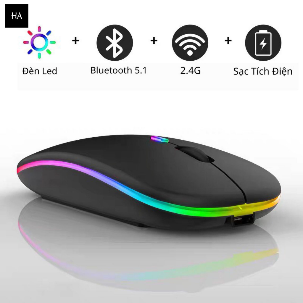 Chuột Không Dây, Chuột Bluetooth Pin Sạc Có Đèn Led Không Gây Tiếng Ồn