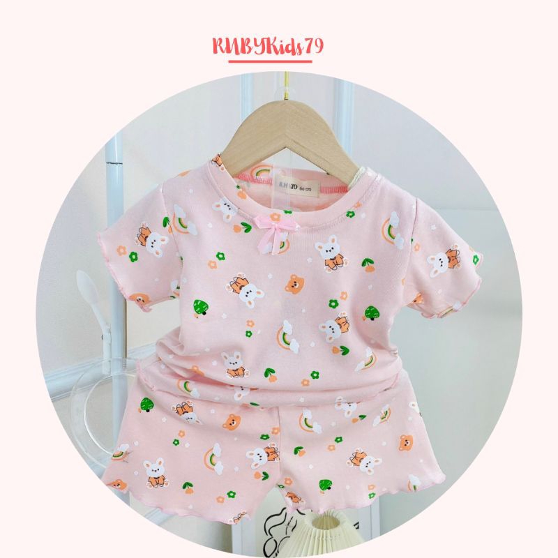 Bộ cộc tay bé gái chất vải cotton họa tiết dễ thương thoáng mát mùa hè - rubykids79