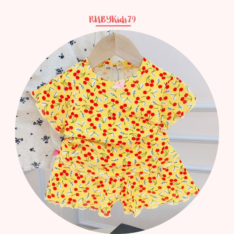 Bộ cộc tay bé gái chất vải cotton họa tiết dễ thương thoáng mát mùa hè - rubykids79