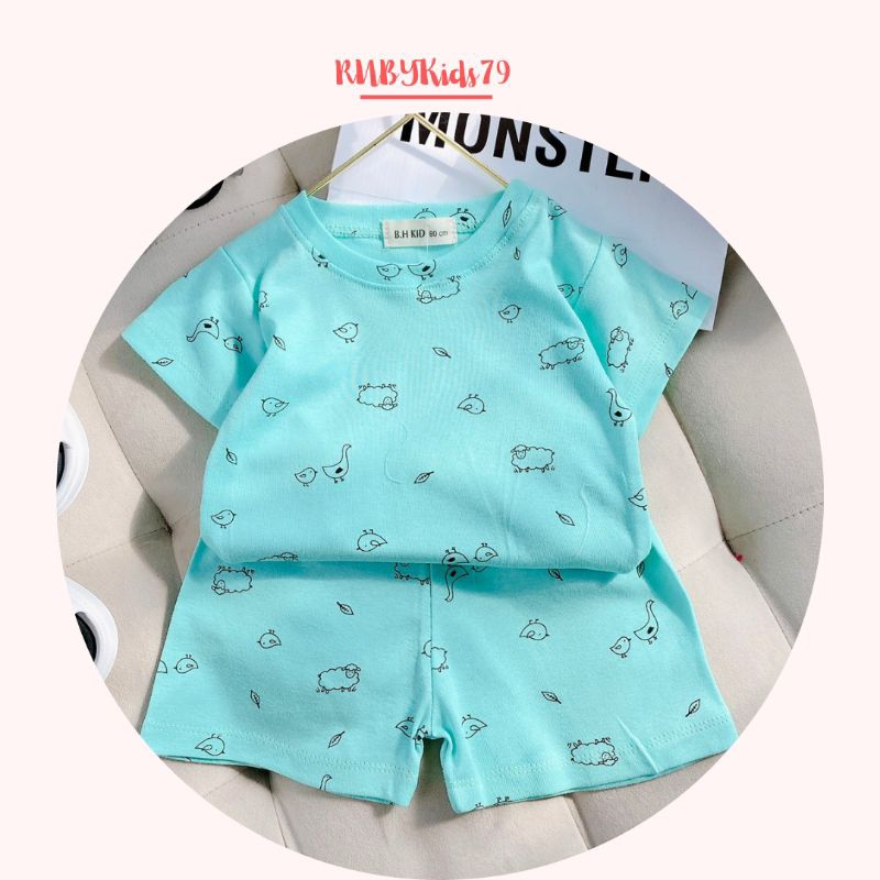 Bộ cộc tay bé gái chất vải cotton họa tiết dễ thương thoáng mát mùa hè - rubykids79