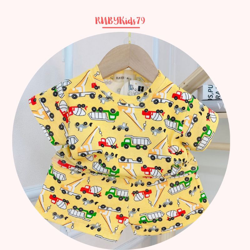 Bộ cộc tay bé trai chất vải cotton họa tiết xinh xắn - rubykids79