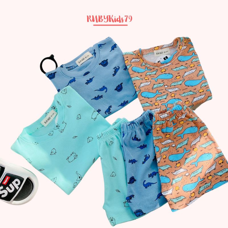 Bộ cộc tay bé trai chất vải cotton họa tiết xinh xắn - rubykids79