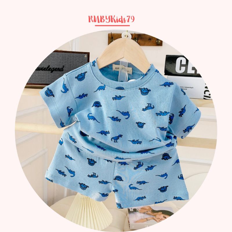 Bộ cộc tay bé trai chất vải cotton họa tiết xinh xắn - rubykids79