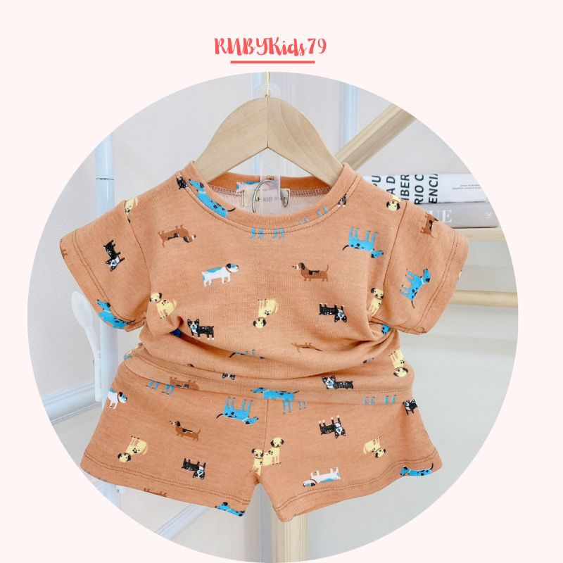 Bộ cộc tay bé trai chất vải cotton họa tiết xinh xắn - rubykids79