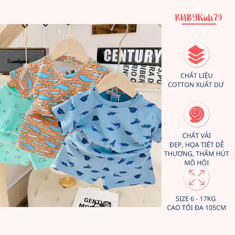 Bộ cộc tay bé trai chất vải cotton họa tiết xinh xắn - rubykids79