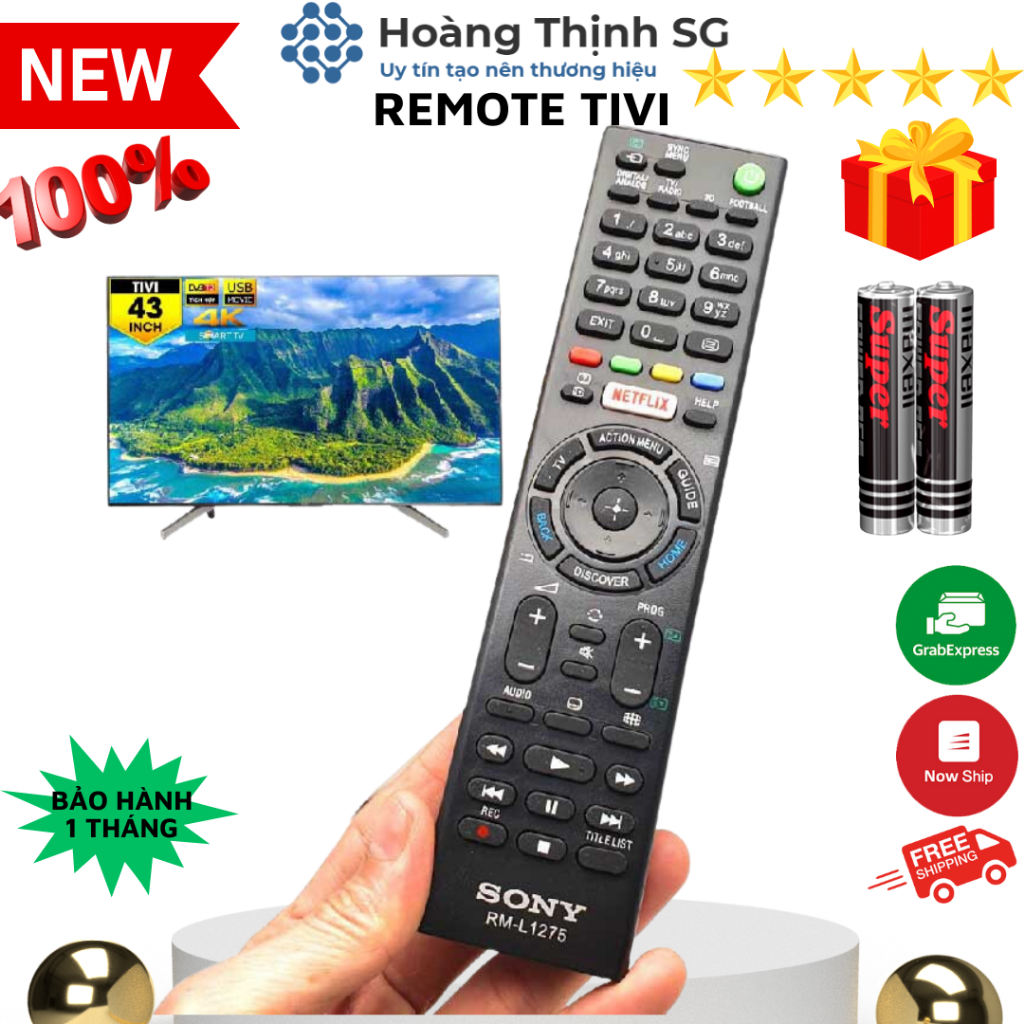 Remote điều khiển tivi Sony RM-L1275, điều khiển TV Sony các dòng LCD/LED - Tặng kèm pin