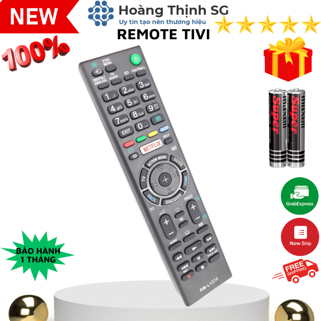 Remote điều khiển tivi Sony RM-L1275, điều khiển TV Sony các dòng LCD/LED - Tặng kèm pin