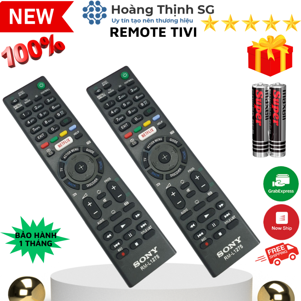 Remote điều khiển tivi Sony RM-L1275, điều khiển TV Sony các dòng LCD/LED - Tặng kèm pin