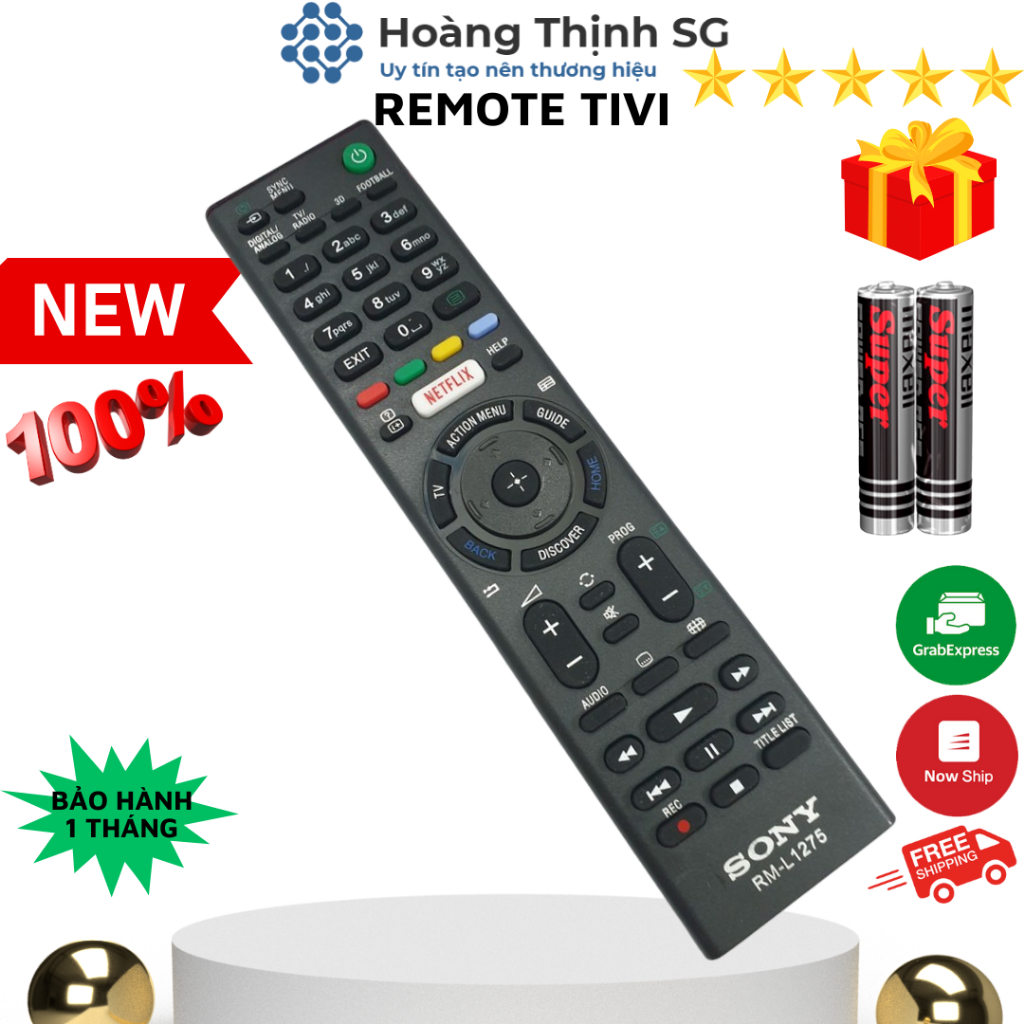 Remote điều khiển tivi Sony RM-L1275, điều khiển TV Sony các dòng LCD/LED - Tặng kèm pin