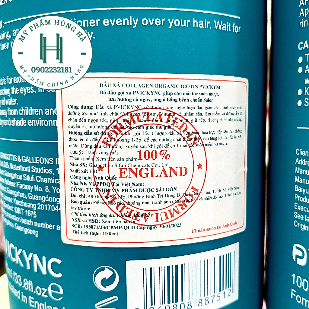 Cặp dầu gội xả PVICKYNC Collagen Organic Biotin, cam kết chính hãng 1000ml/chai