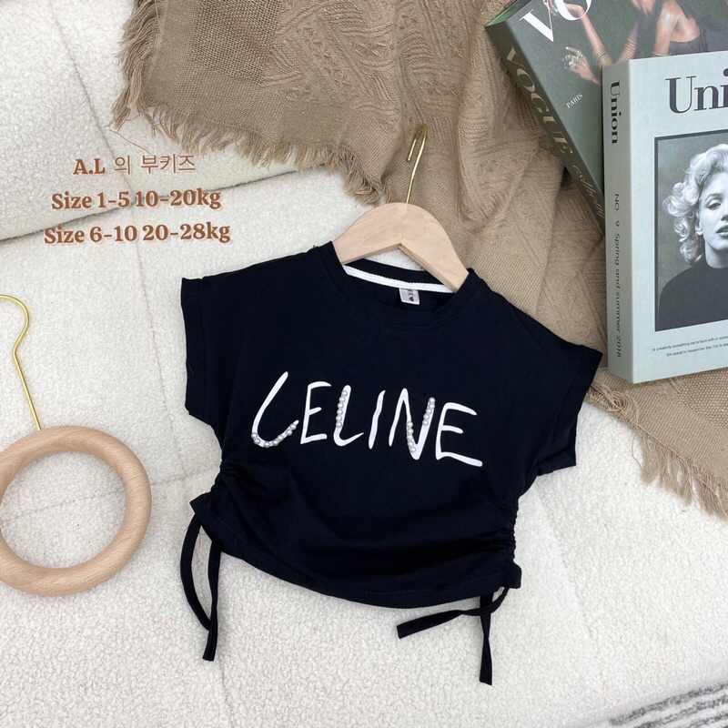 Áo croptop bé gái chất cotton size 10-28kg, áo thun bé gái cổ tròn dây rút