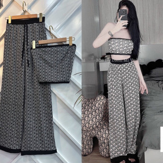 Set áo ống phối mix quần ống rộng cá tính sexy