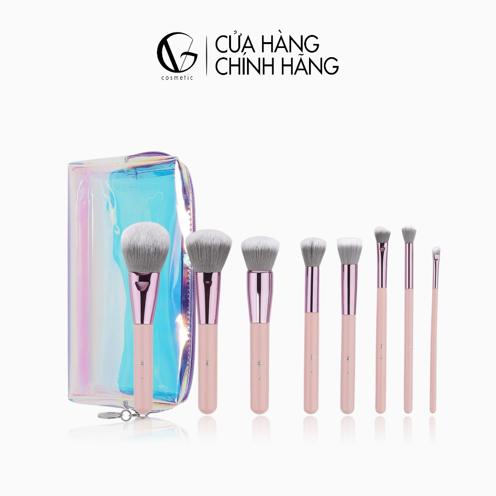 Bộ Cọ trang điểm cá nhân BH COSMETICS gồm 8 cọ kèm theo túi đựng màu hologram