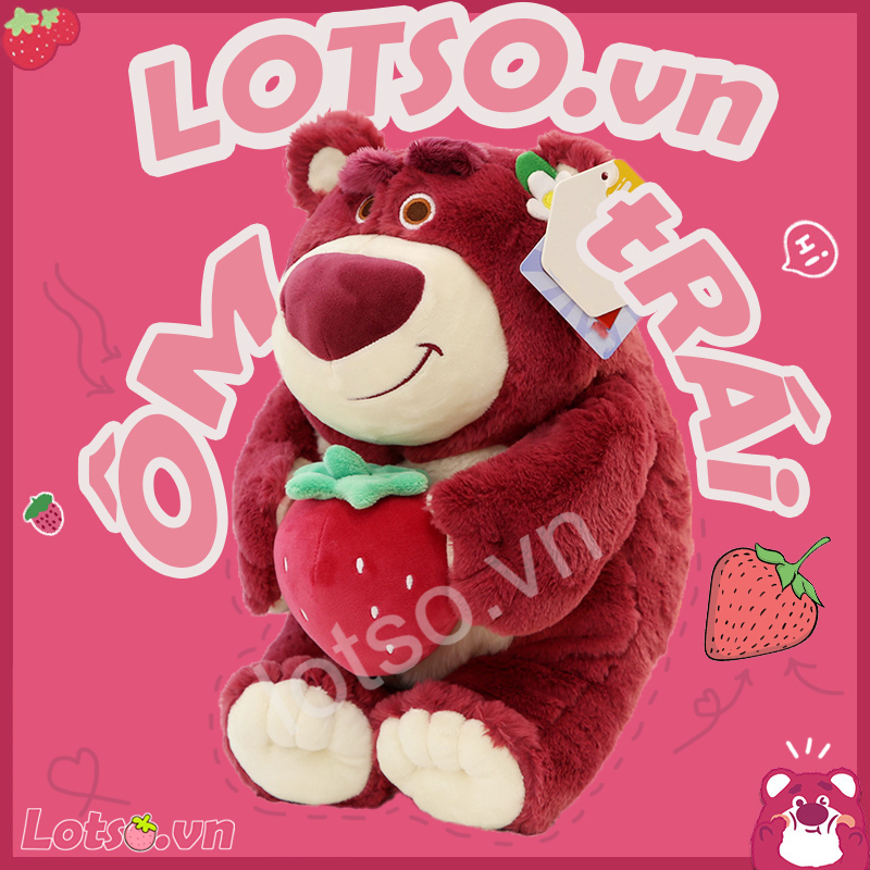 Gấu Dâu Lotso Huggin Bear Ôm Trái Dâu Cực Xinh, Thú Nhồi Bông Lotso Ôm Bình Dâu Đáng Yêu