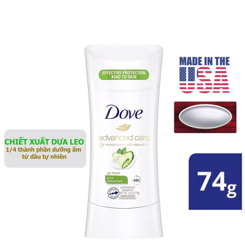 LĂN KHỬ MÙI DOVE CHO NỮ - Advanced Care 48h 74g / Lăn nách sáp khử mùi Dove nữ