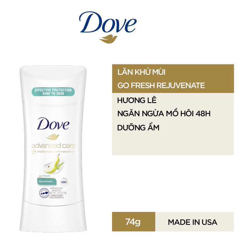 LĂN KHỬ MÙI DOVE CHO NỮ - Advanced Care 48h 74g / Lăn nách sáp khử mùi Dove nữ