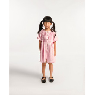 Đầm bé gái màu hồng chất liệu vải muslin - kid principles - pink draped buttoned dress