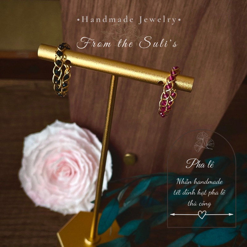 Nhẫn handmade tết hạt pha lê 2mm