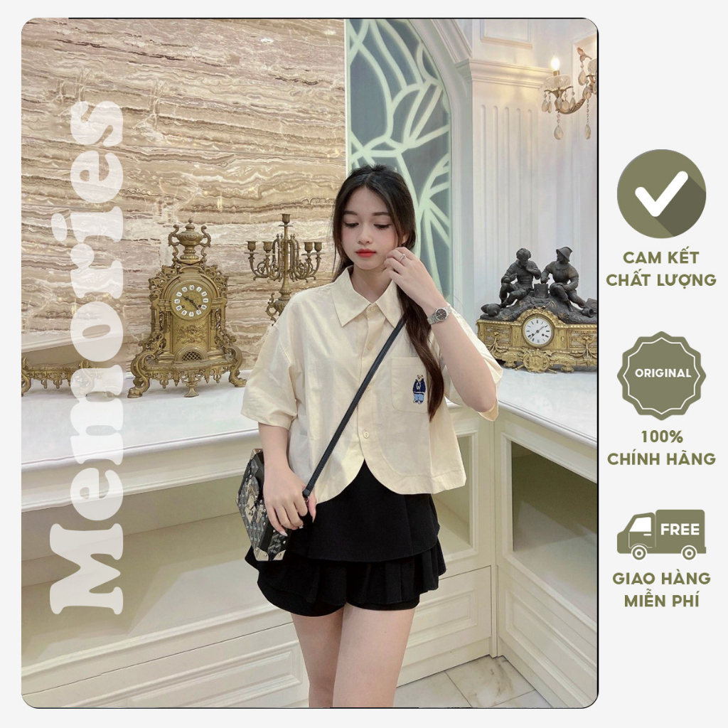 Áo sơ mi cộc thô Áo sơ mi túi thêu thời trang cao cấp - Memories