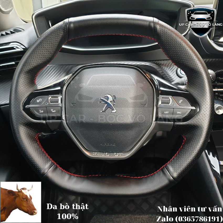 Bọc vô lăng da thật da bò xe Peugeot 2008, Peugeot 3008, Peugeot 5008 2016-2022