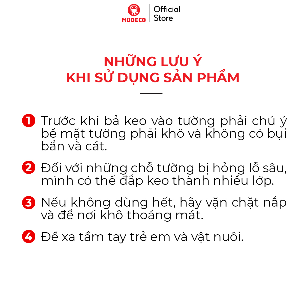 Keo Vá Tường Chống Thấm Modeco 250g - Trám Trét Vết Nứt Khe Hở Tưởng, Làm Sạch Vết Vẽ Tường, Nhanh Khô, An Toàn, Dễ Dùng