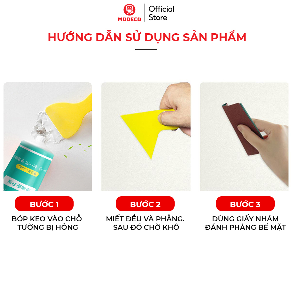 Keo Vá Tường Chống Thấm Modeco 250g - Trám Trét Vết Nứt Khe Hở Tưởng, Làm Sạch Vết Vẽ Tường, Nhanh Khô, An Toàn, Dễ Dùng