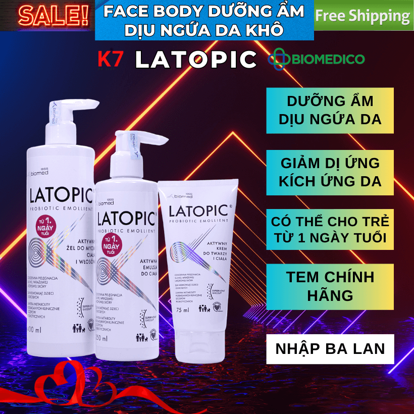 LATOPIC dưỡng ẩm giảm viêm ngứa Mẹ và Bé Face và Body dị ứng/kích ứng da mặt và toàn thân, Nhập Ba Lan