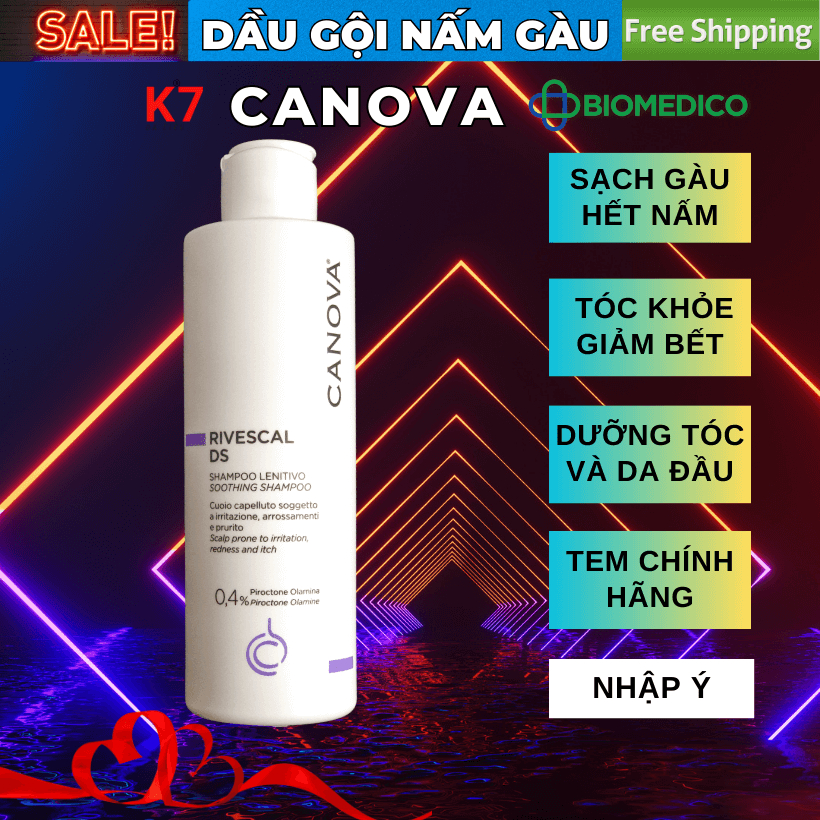 Dầu gội sạch Gàu Nấm K7 Da Liễu giảm bong tróc kích ứng CANOVA 200ml làm dịu nhẹ da đầu - Nhập ITALY