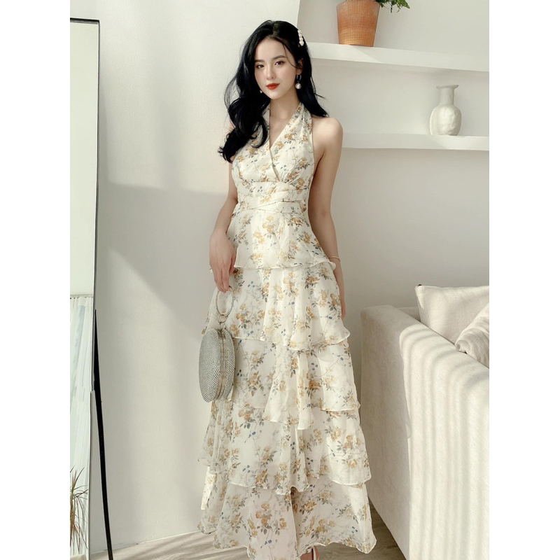 MAXI HOA CỔ ĐẮP TẦNG HỞ CỘT NƠ LƯNG 💕💕 - M010