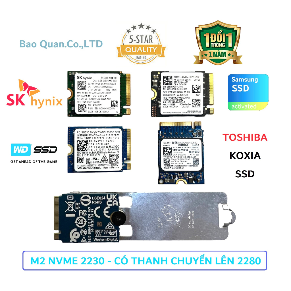 Ổ SSD Samsung - Toshiba (Koxia)  - WD - SK Hynix - Micron 256GB 2230 M2 Nvme - BH 12 Tháng - Bóc máy mới - Gửi ảnh test