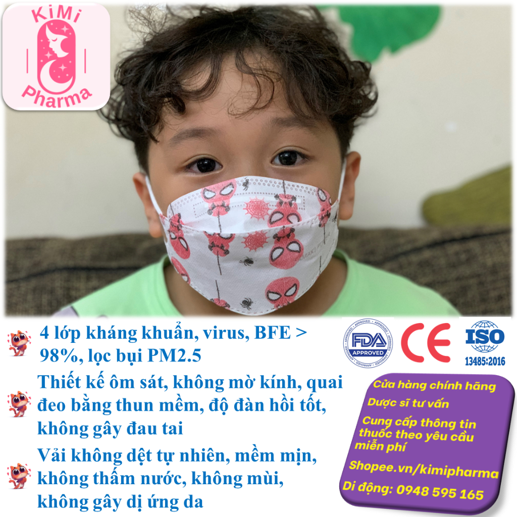 Khẩu trang kf94 cho bé Samaki Power hình Spiderman và mèo Kitty - Hộp 10 cái