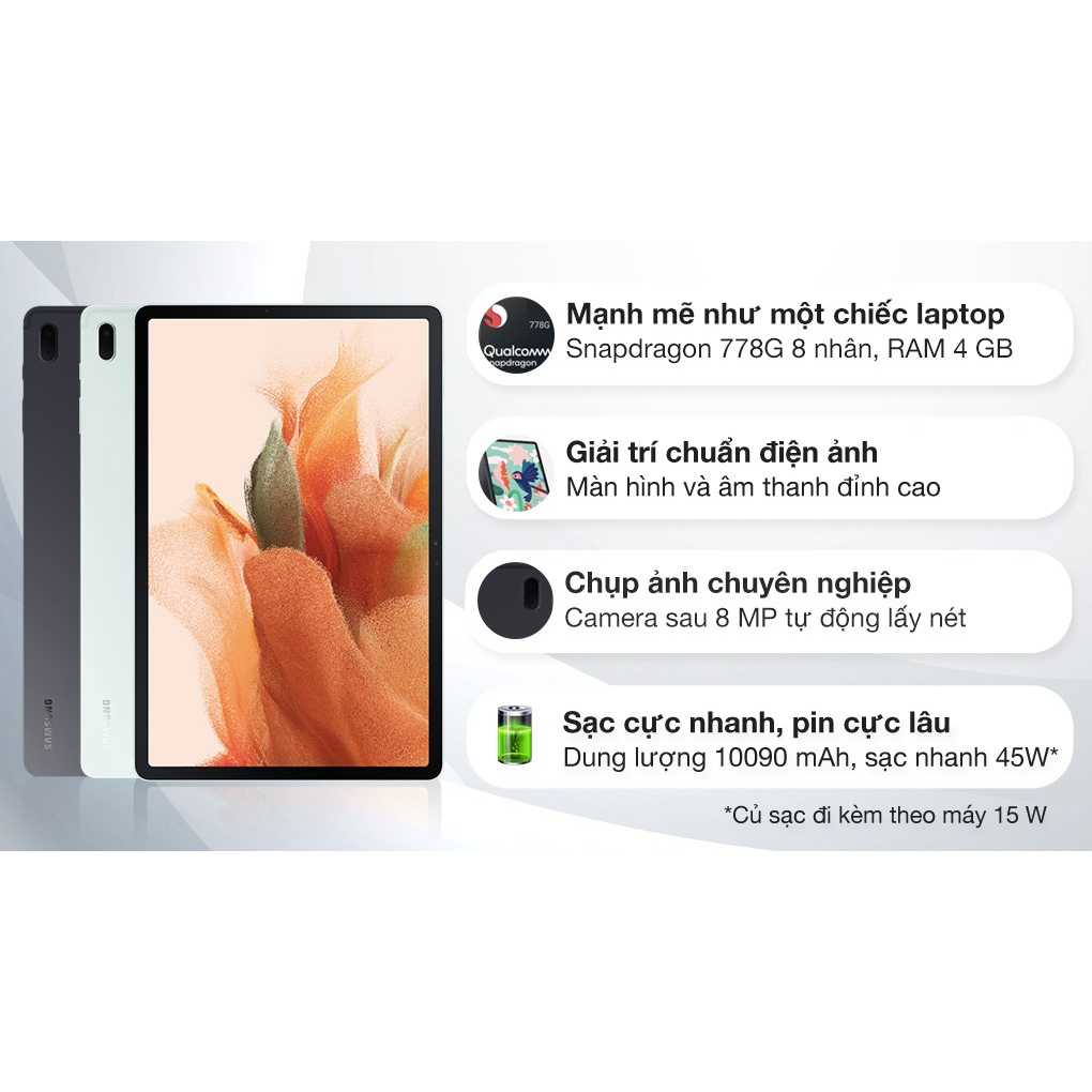 Máy tính bảng Samsung Galaxy Tab S7 FE - Hàng Chính Hãng | Snapdragon 778G | 10090 mAh