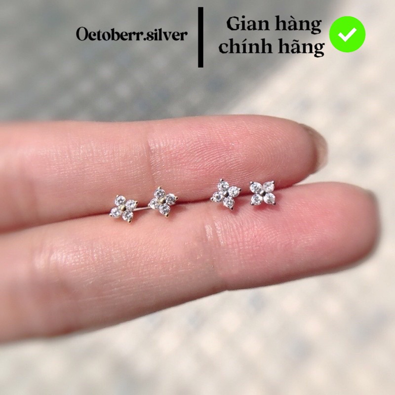 Nụ bông tai hoạ tiết hoa lv bạc thật by OCTOBER JEWELRY