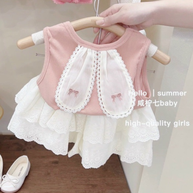 Set váy tai thỏ chân váy 2 tầng hàng Việt Nam