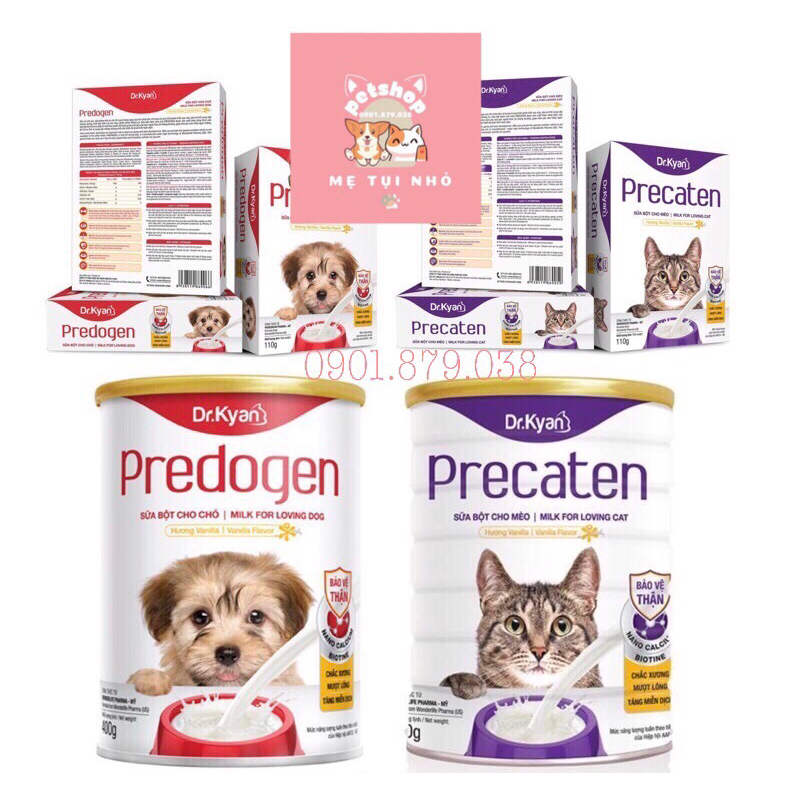 Sữa bột Dr.kyan Precaten cho chó mèo thú cưng hộp 110g lon 400g