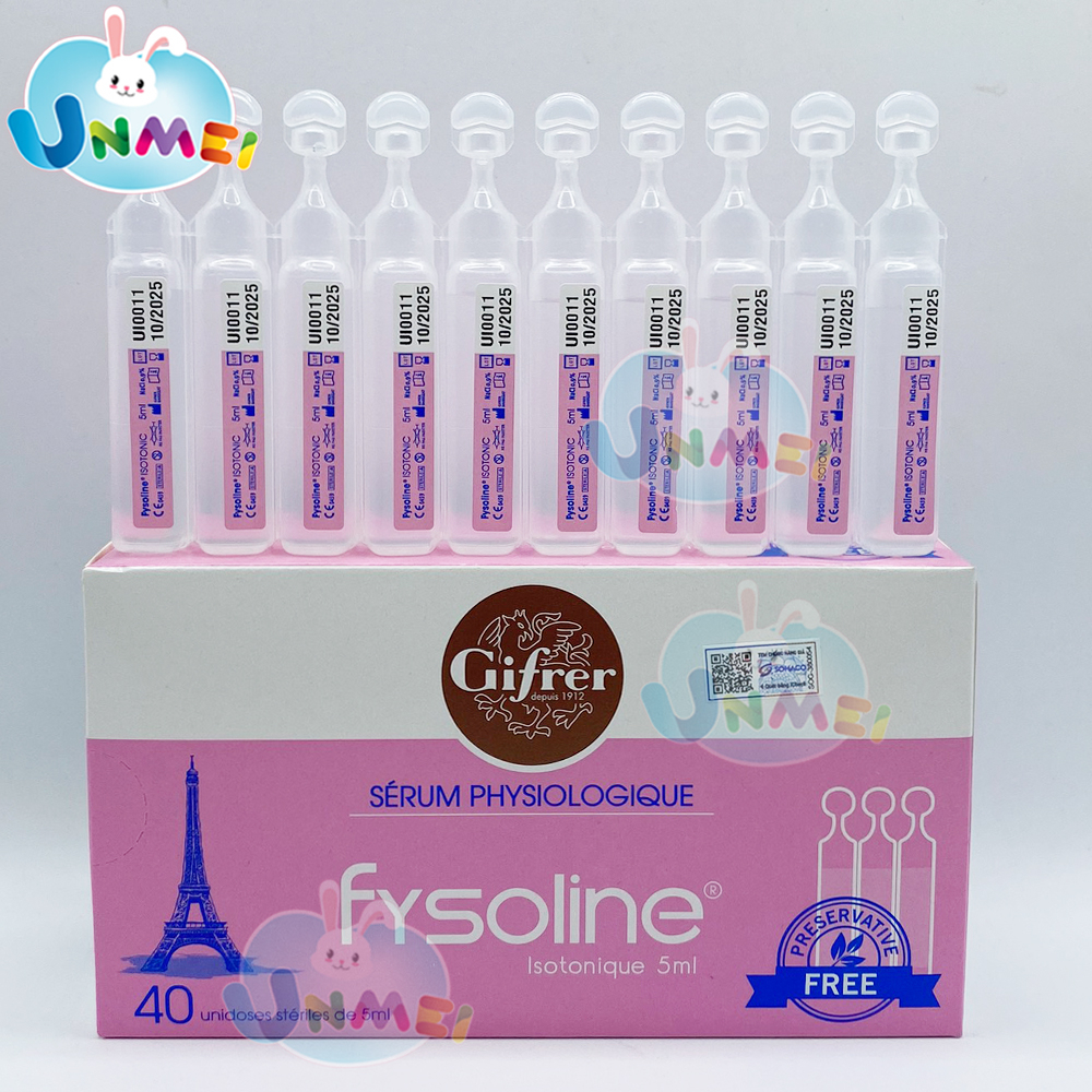 Nước muối sinh lý Fysoline - Hàng Pháp - Màu Hồng 40 ống - vệ sinh mũi, mắt hàng ngày cho bé và người lớn