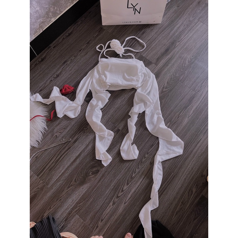 [FREESHIP - Sẵn mút] Áo yếm tầng đính hoa tua rua con mực dài cổ đính bông hoa siêu xinh hot hit